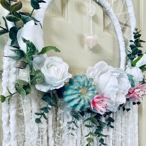 Cactus and rose quartz dreamcatcher